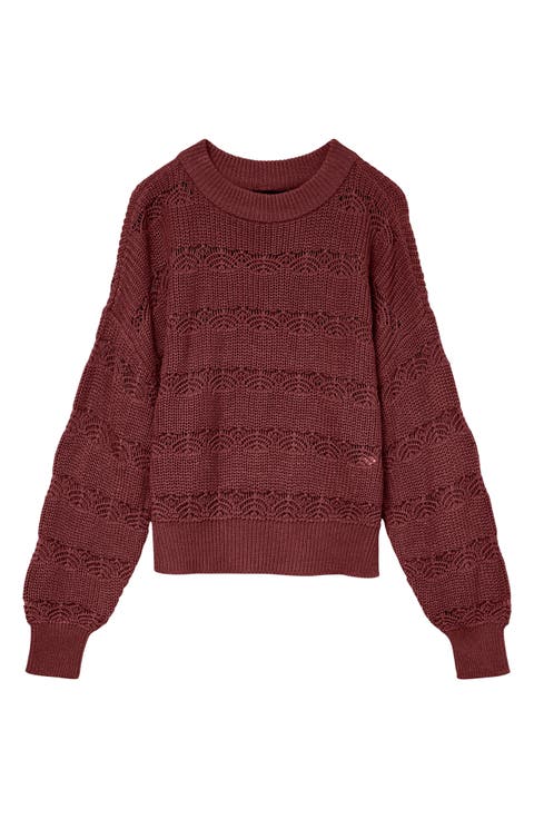 Lona Pointelle Cotton Blend Crop Sweater