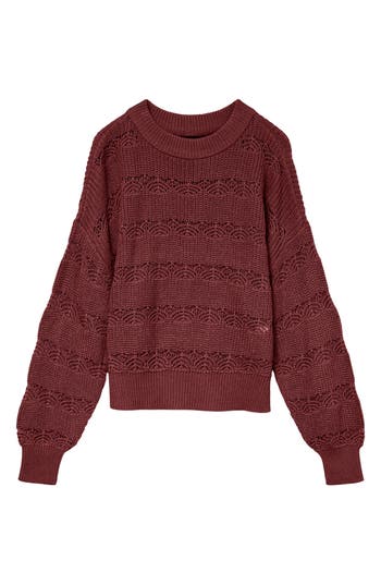 Vero Moda Lona Pointelle Cotton Blend Crop Sweater In Burgundy