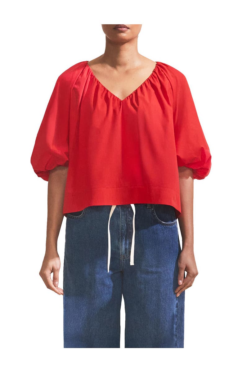 Ro&Zo Puff Sleeve V-Neck Top, Alternate, color, Red
