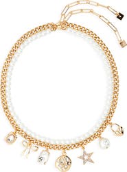 Open Edit Set of 2 Cultured Pearl & Crystal Charm Necklaces