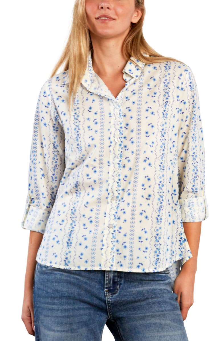 Billy T Cotton Blend Button-Up Shirt, Alternate, color, Blue Floral Wallpaper