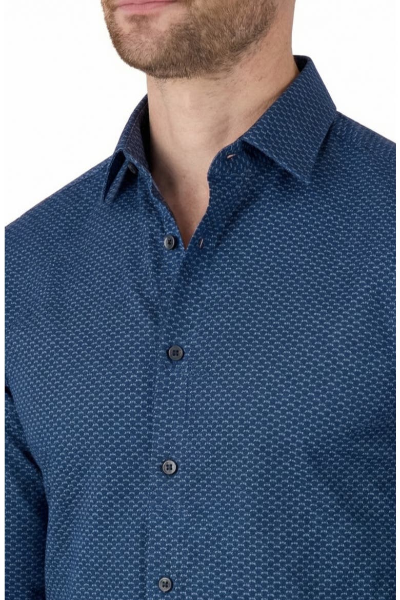 Geo Print Long Sleeve Woven Spot Shirt, Alternate, color, NAVY