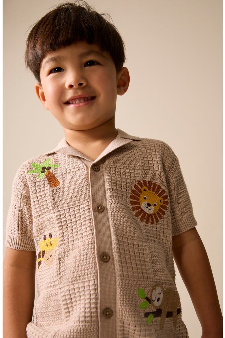 Kids' Button-Through Knit Polo, Alternate, color, NEUTRAL