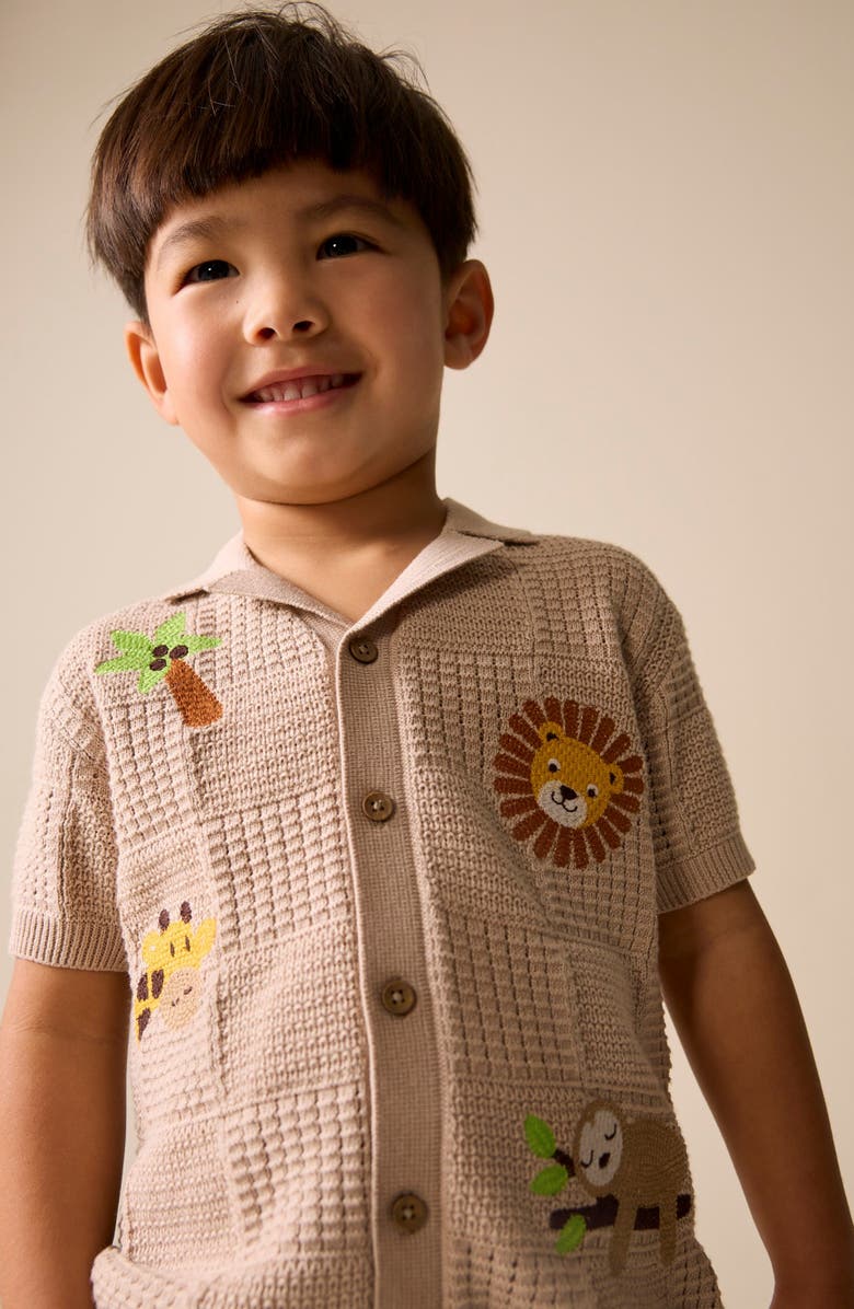 NEXT Kids' Button-Through Knit Polo, Alternate, color, Neutral
