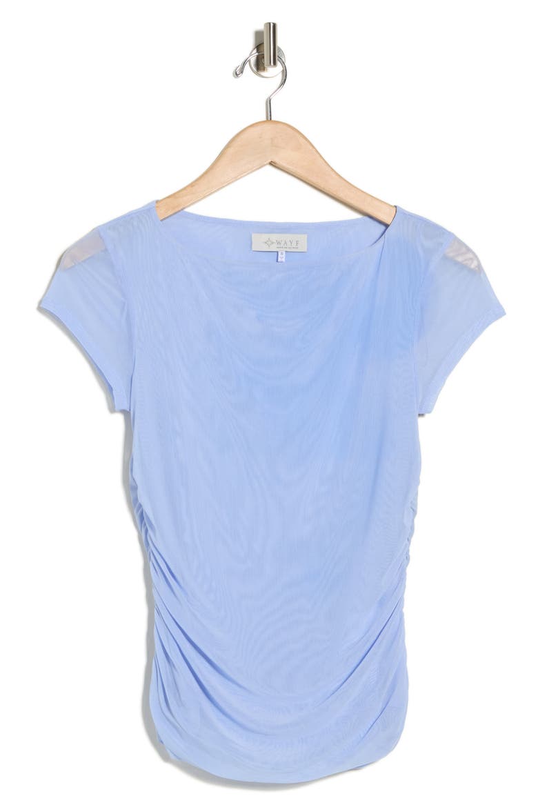 Ruched Cap Sleeve Top, Alternate, color, BLUE