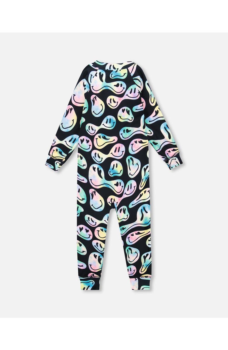 Deux par Deux One-Piece Thermal Underwear, Alternate, color, Smiley Face Girl