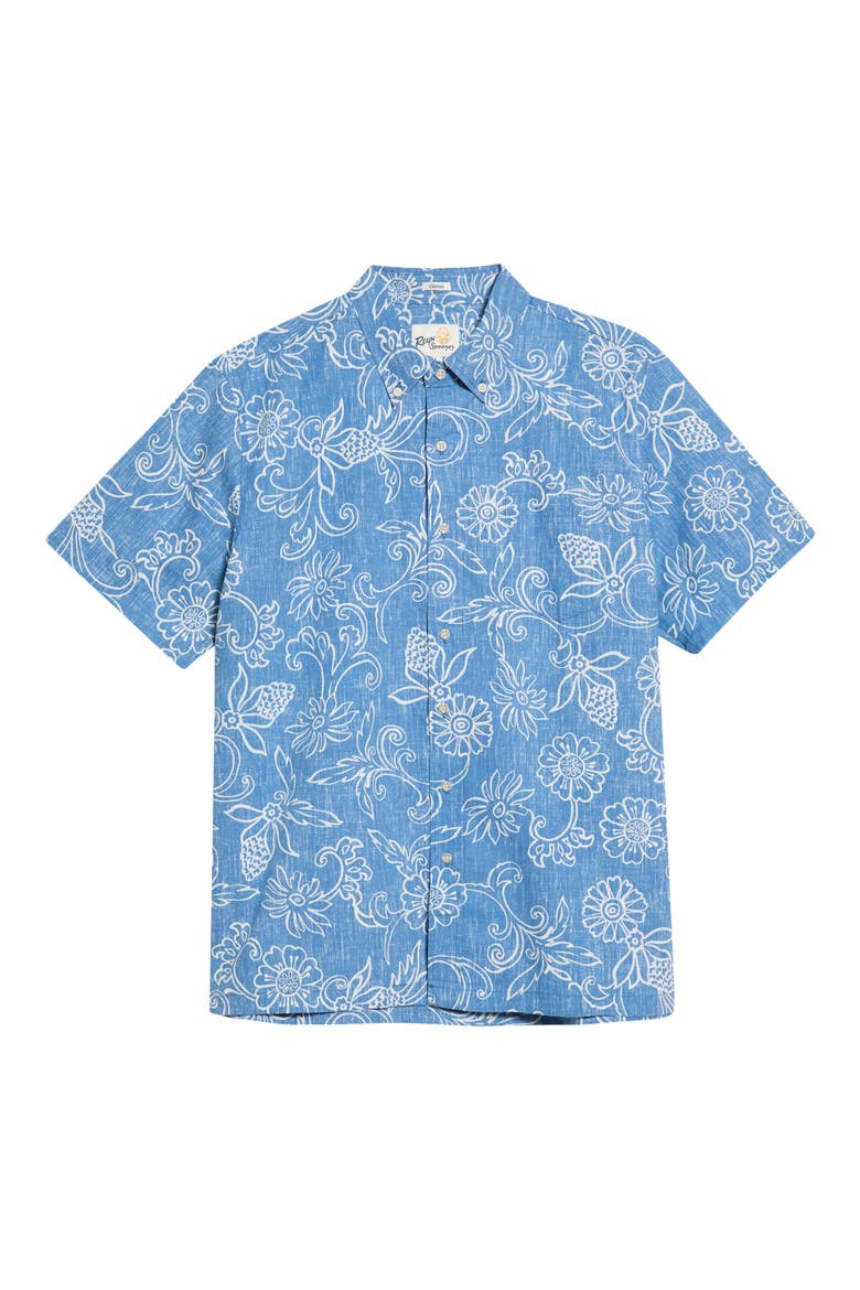 Hawaiian Gardenias Floral Button Down Shirt, Main, color, HORIZON BLUE