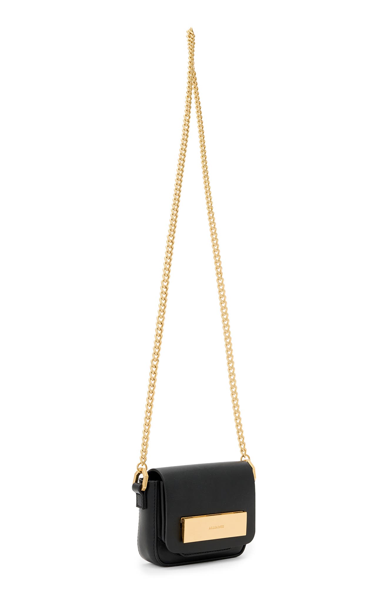 AllSaints Etta Leather Chain Crossbody Bag, Alternate, color, Black