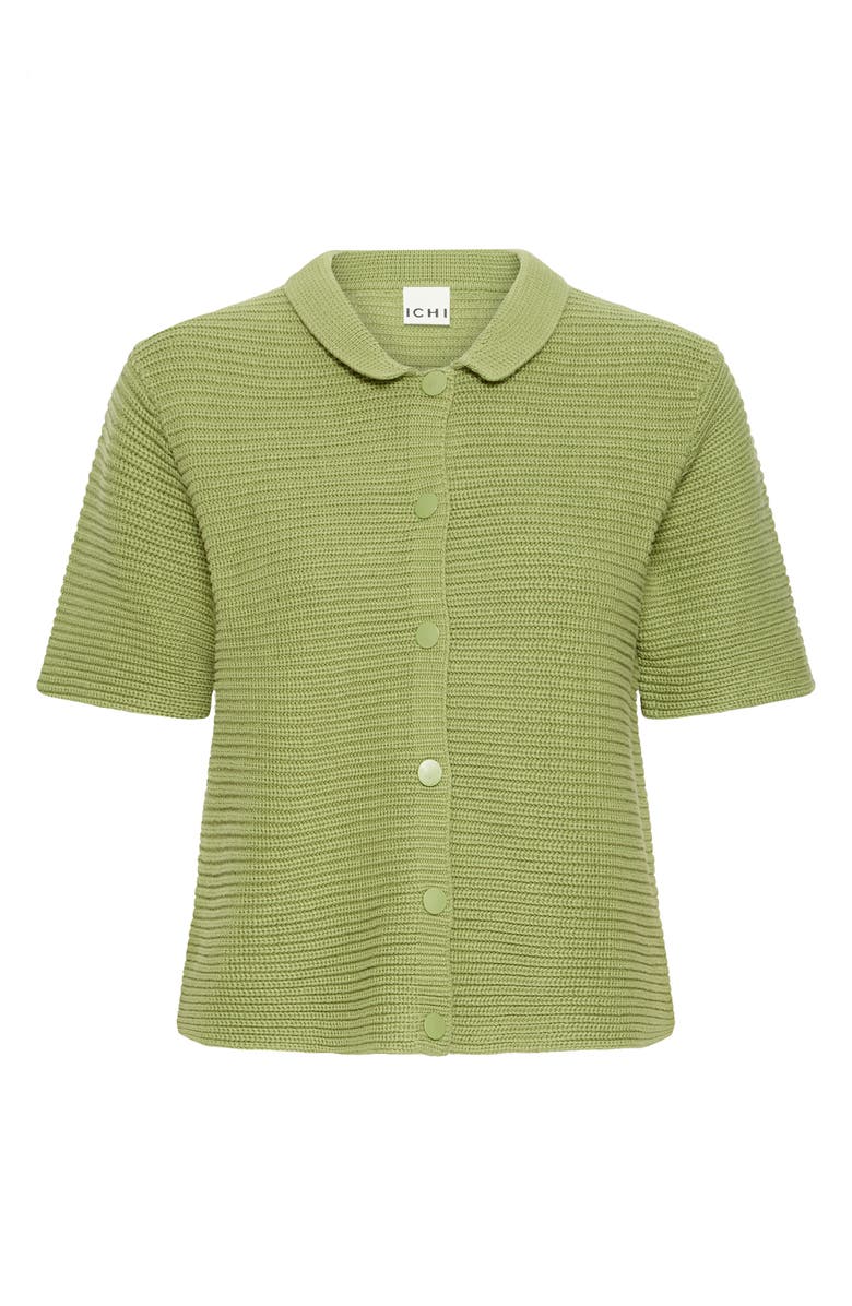 ICHI Ihdemue Textured Cotton Snap-Up Polo Sweater, Alternate, color, Iguana