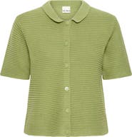 ICHI Ihdemue Textured Cotton Snap-Up Polo Sweater