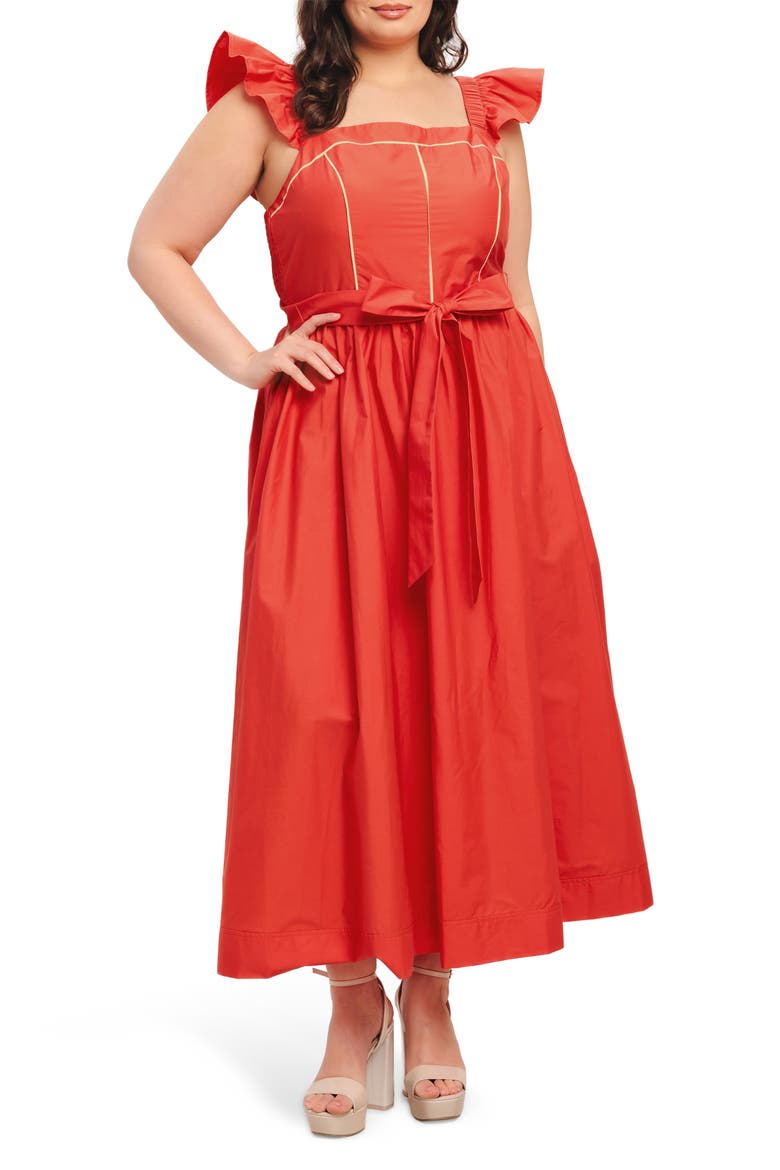 Tie Waist Maxi Sundress, Main, color, CORAL RED