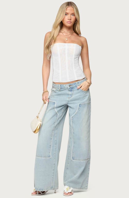 Edikted Reed Sheer Mesh Strapless Top In White