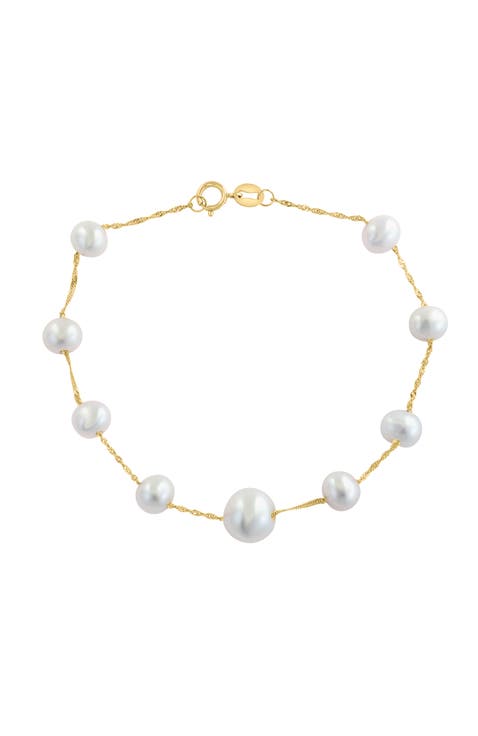 14K Yellow Gold Freshwater Pearl Station Bracelet