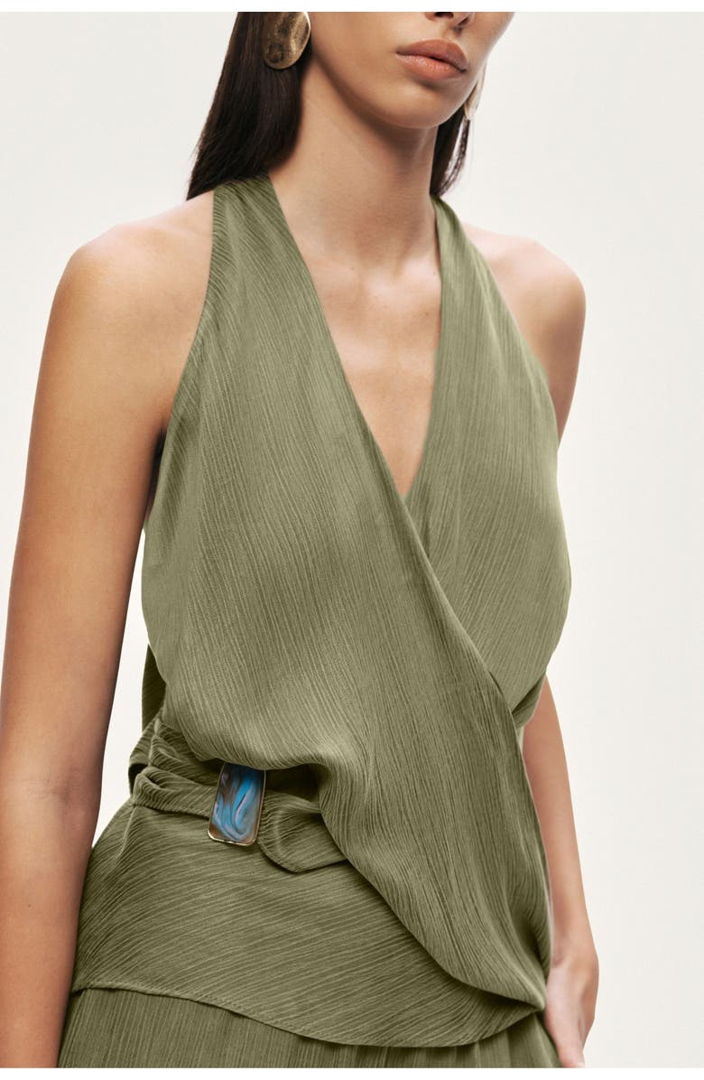Nocturne Asymmetric Halter Wrap Top, Alternate, color, Khaki