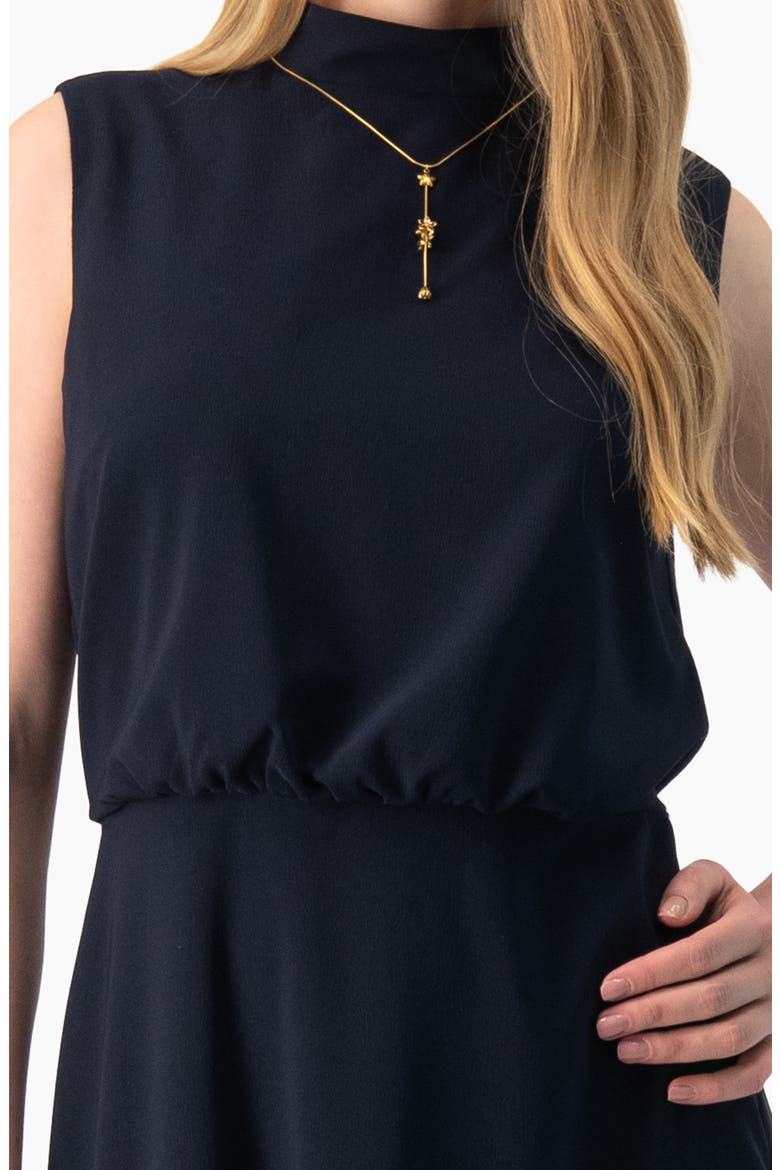 High-Neck Sleeveless Long Dress with Side Slit, Alternate, color, Navy Blue