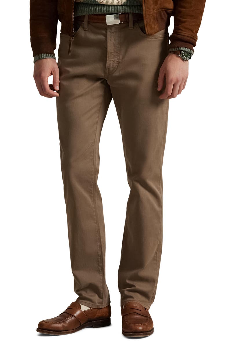 Polo Ralph Lauren Varick Slim Straight Leg Stretch Sateen Pants, Main, color, Dark Taupe