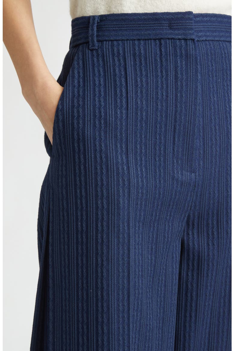 Side Tuck Cotton Blend Jacquard Knit Wide Leg Pants, Alternate, color, NAVY