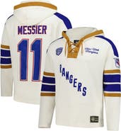 '47 Men's '47 Mark Messier Cream New York Rangers Blue Line Heritage Name & Number Lace-Up Pullover Hoodie