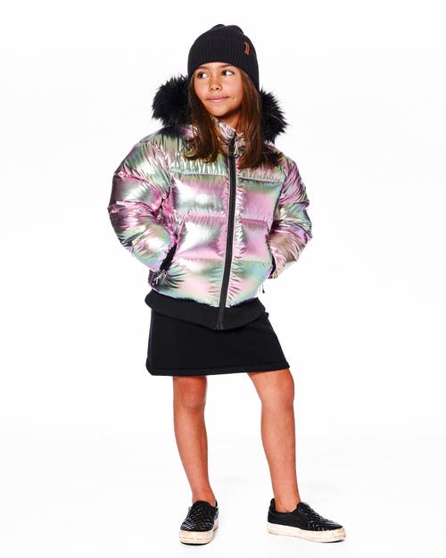 Deux Par Deux Multicolor Metallic Quilted Bomber-style Winter Coat In Silver