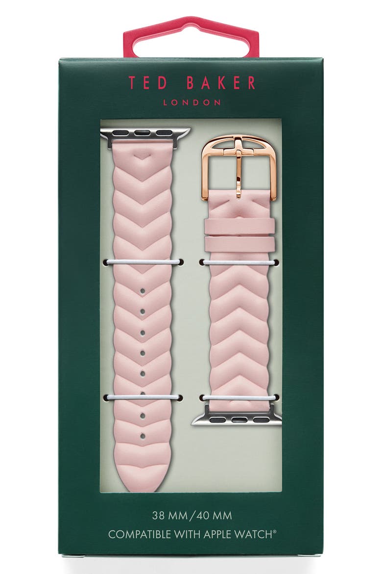Chevron Leather 20mm Apple Watch® Watchband, Alternate, color, PINK