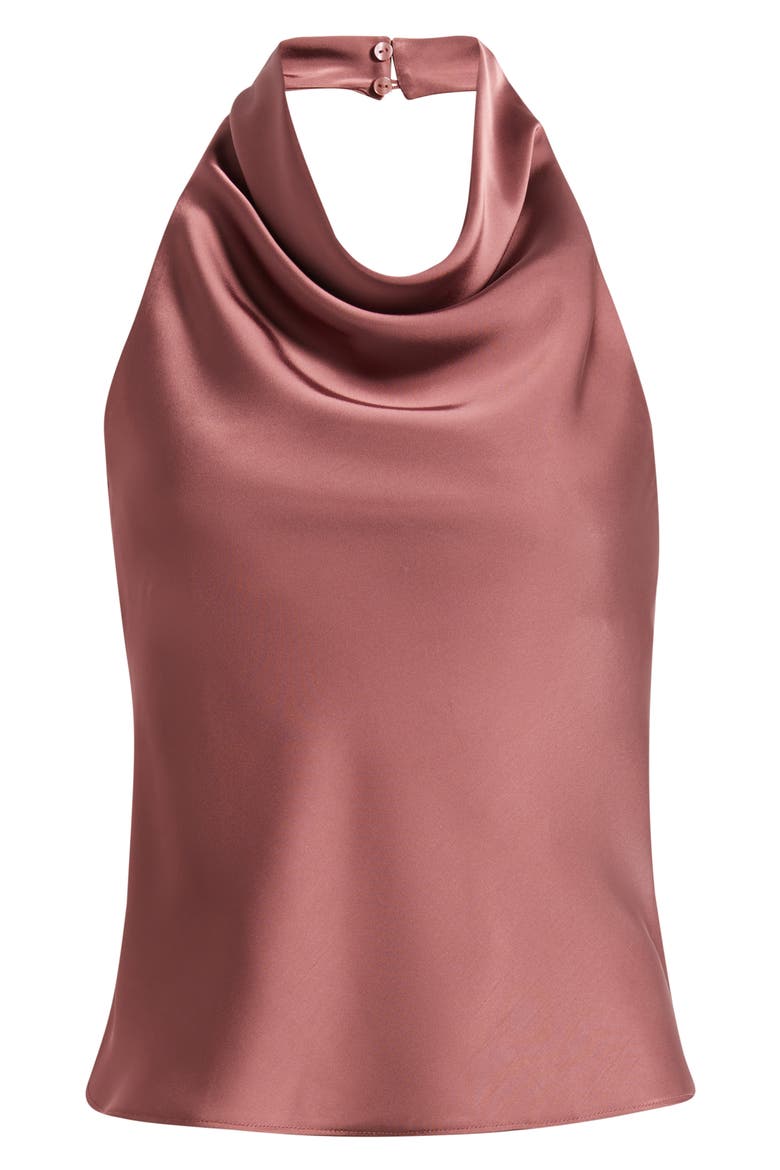 Fogline Satin Open Back Halter Top, Main, color, PLUM