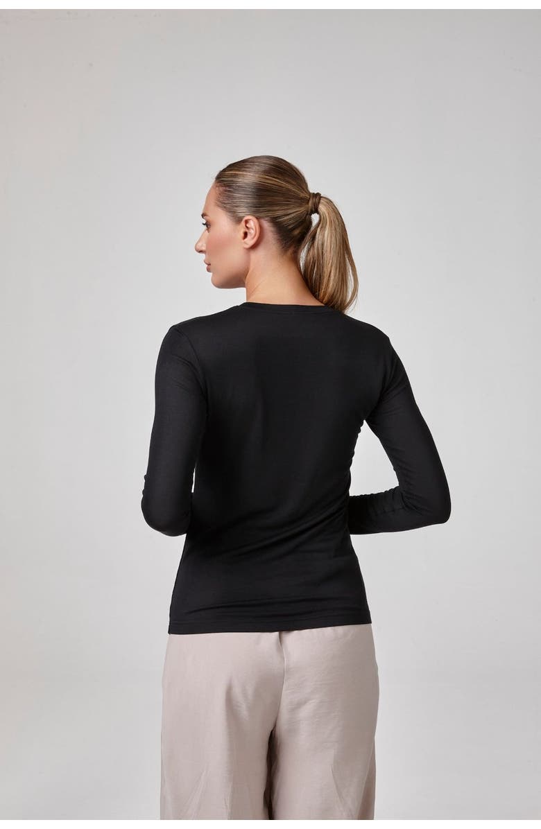 Forever & Always Shoes Alira Women's Crewneck Long Sleeve Modal Blend Bodysuit, Alternate, color, Black