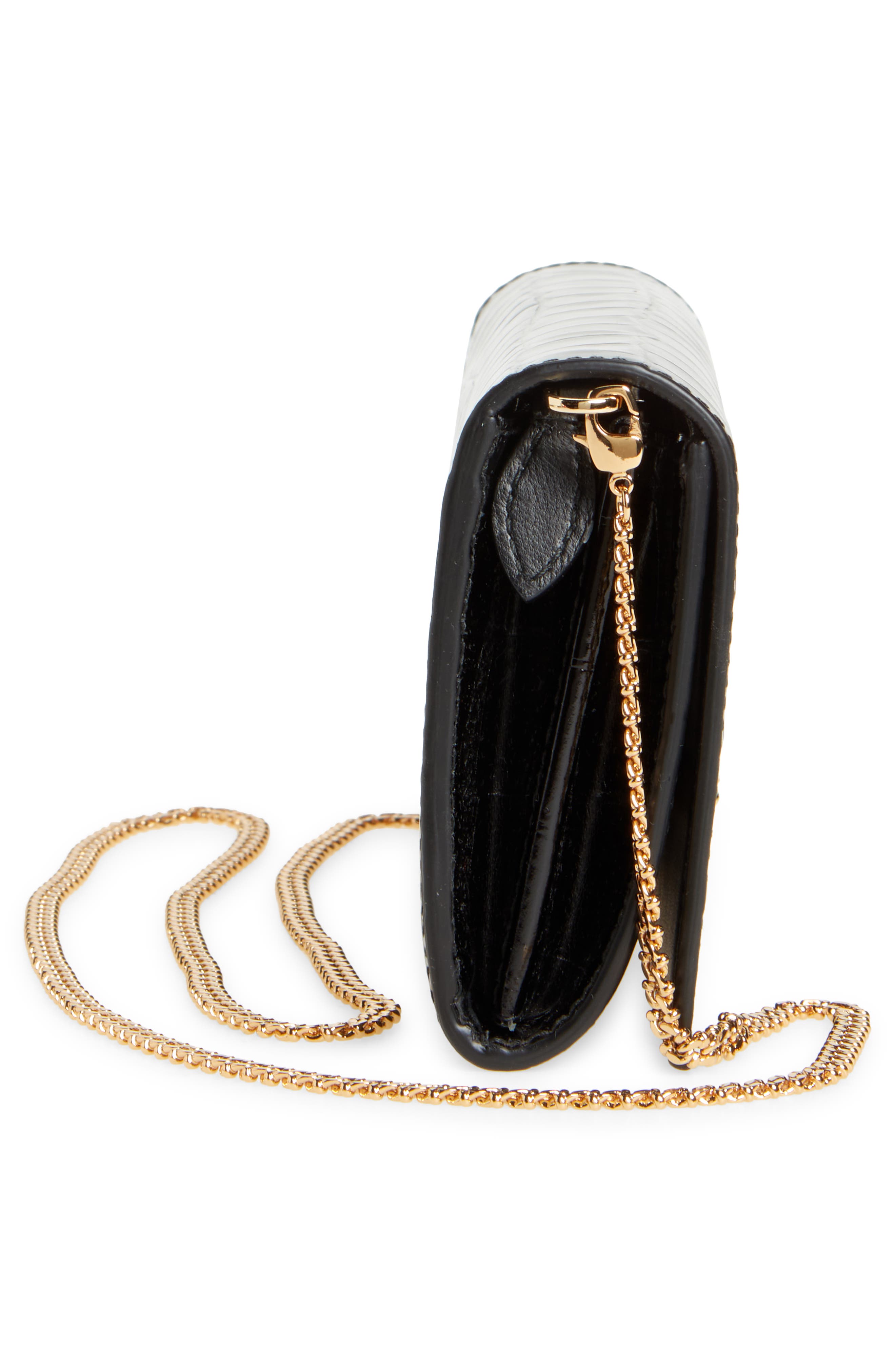 McQueen Alexander McQueen Skull Croc Embossed Leather Wallet on a Chain, Alternate, color, 