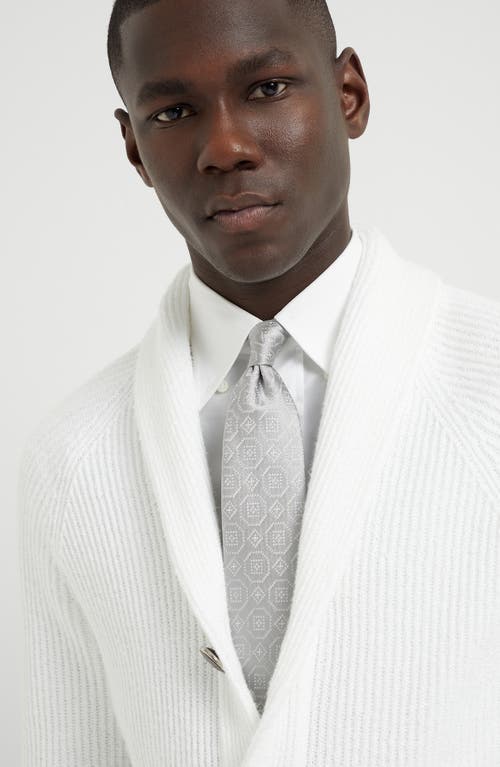 Brunello Cucinelli Silk Geometric Jacquard Tie In Pearl