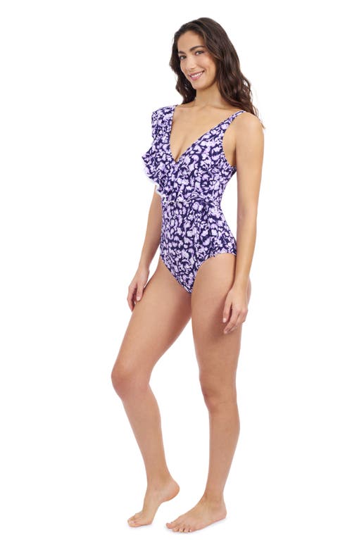 Profile By Gottex Summer Time Crossover Ruffle One Piece Swimsuit In Navy