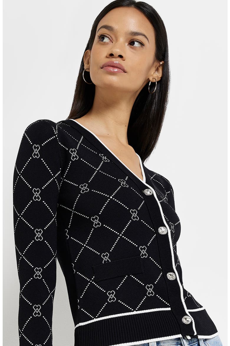 Argyle Heart Cardigan, Alternate, color, BLACK