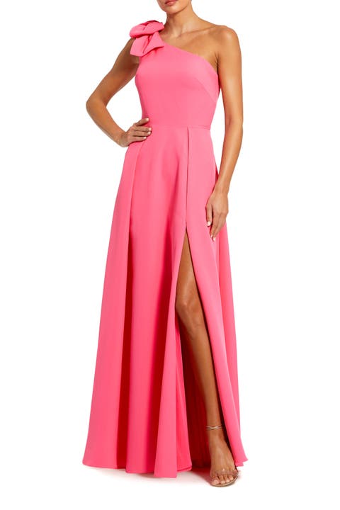 Sleeveless Crepe Dress with Statement Bow and Thigh-High Slit