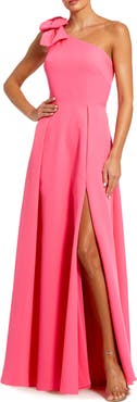 Mac Duggal Sleeveless Crepe Dress with Statement Bow and Thigh-High Slit