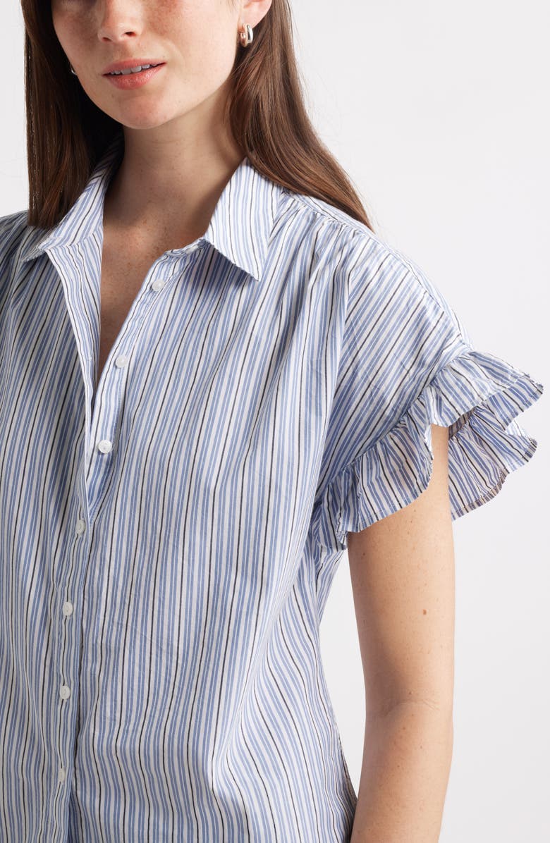 Caslon<sup>®</sup> Stripe Ruffle Sleeve Shirt, Alternate, color, White- Navy Cill Stripe