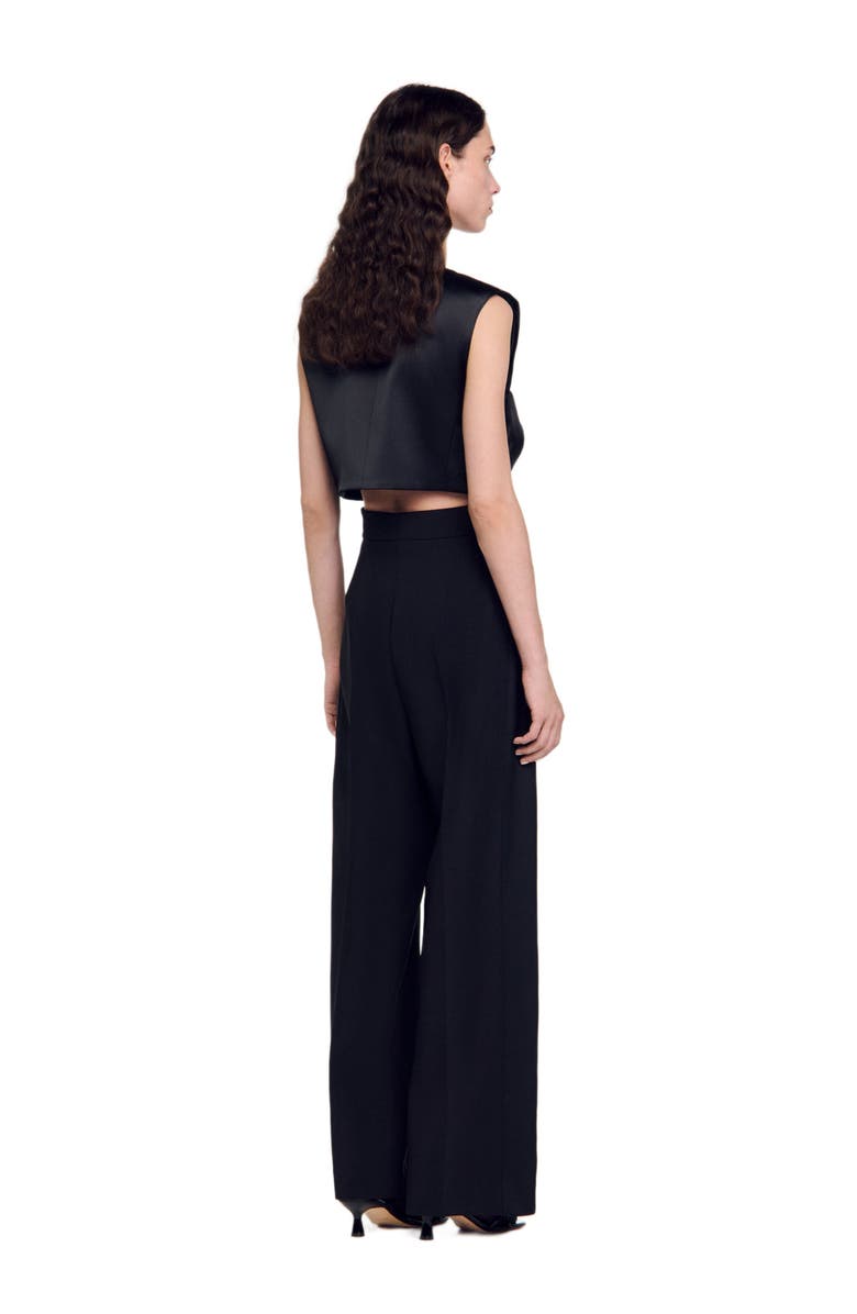 SANDRO Wide-leg satin side stripe trousers, Alternate, color,