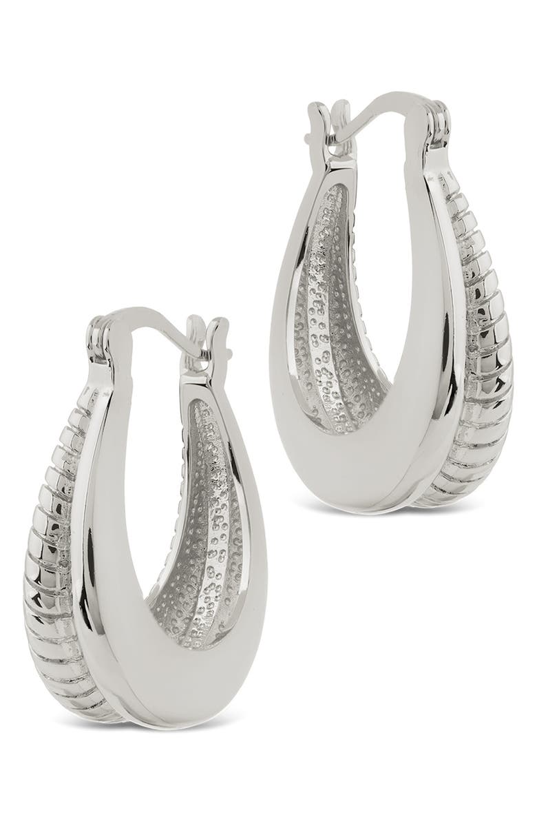 Sterling Forever Athena Rib Hoop Earrings, Alternate, color, Silver