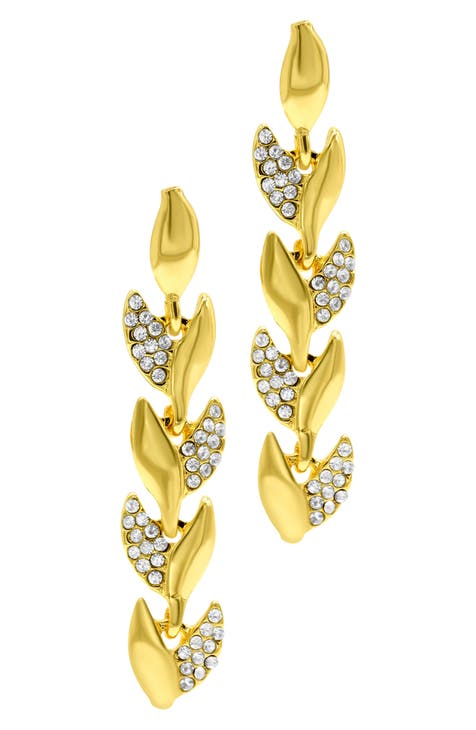 CZ Leaf Linear Drop Earrings