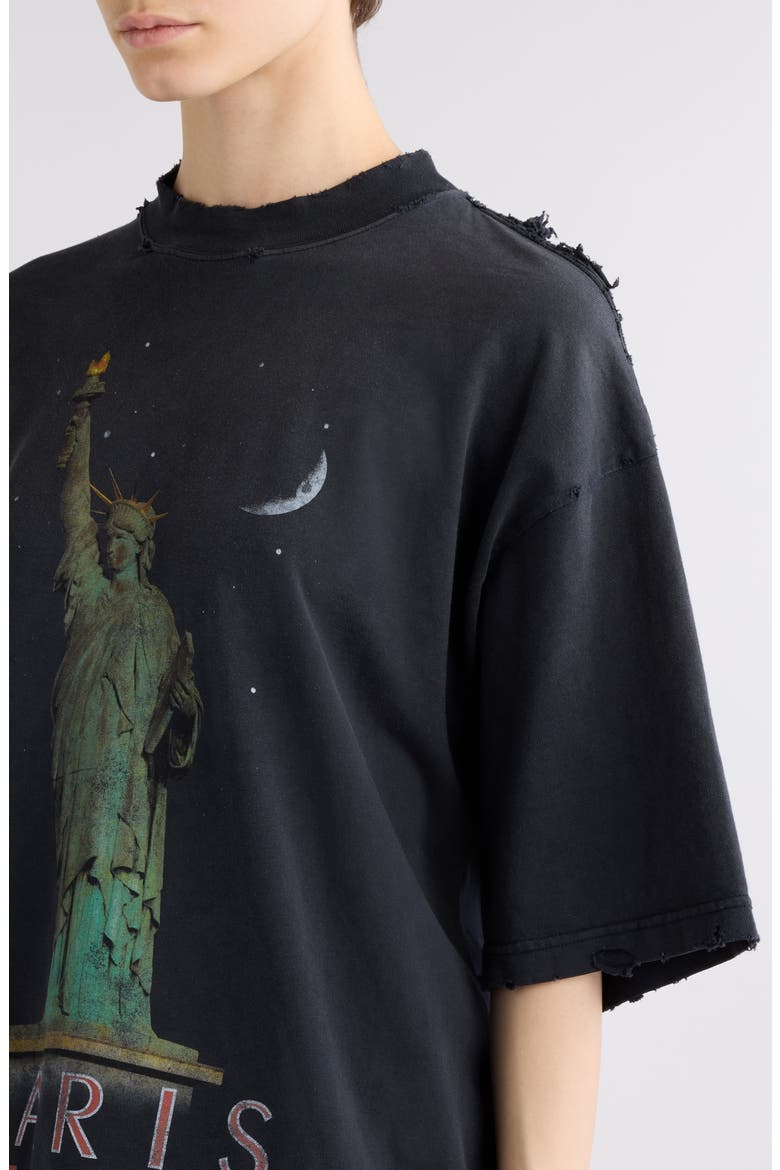 Paris Liberty Medium Fit Distressed Cotton Graphic T-Shirt, Alternate, color, FADED BLACK