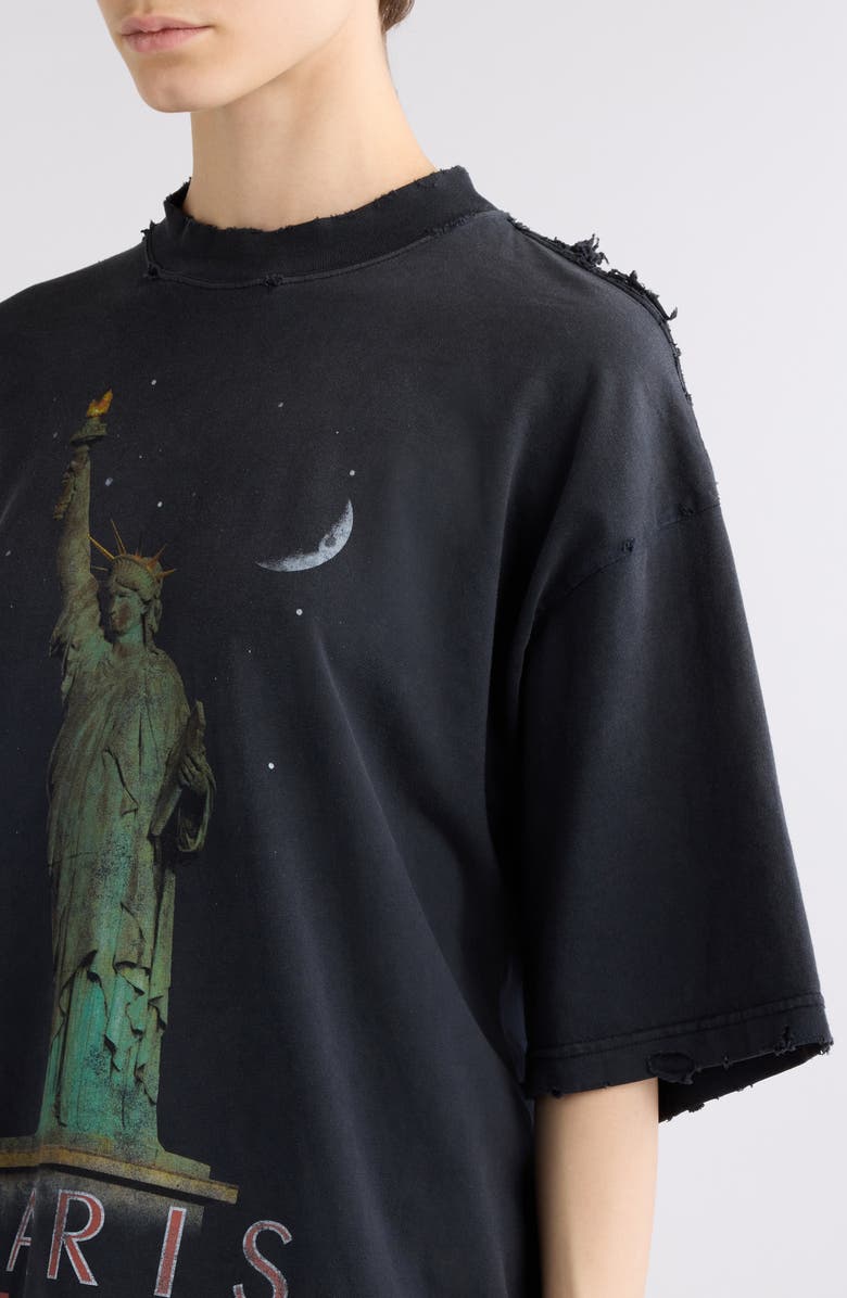 Balenciaga Paris Liberty Medium Fit Distressed Cotton Graphic T-Shirt, Alternate, color, Faded Black