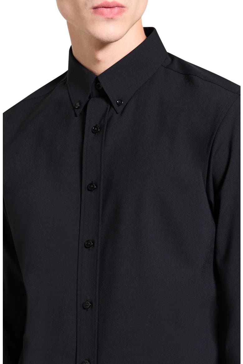 Hugh Stretch Virgin Wool Button-Down Shirt, Alternate, color, BLACK