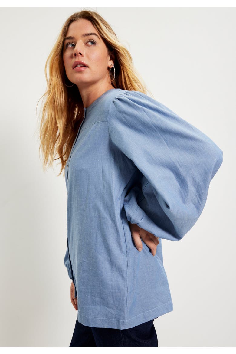 Puff Sleeve Chambray Jacket, Alternate, color, LIGHT WASH