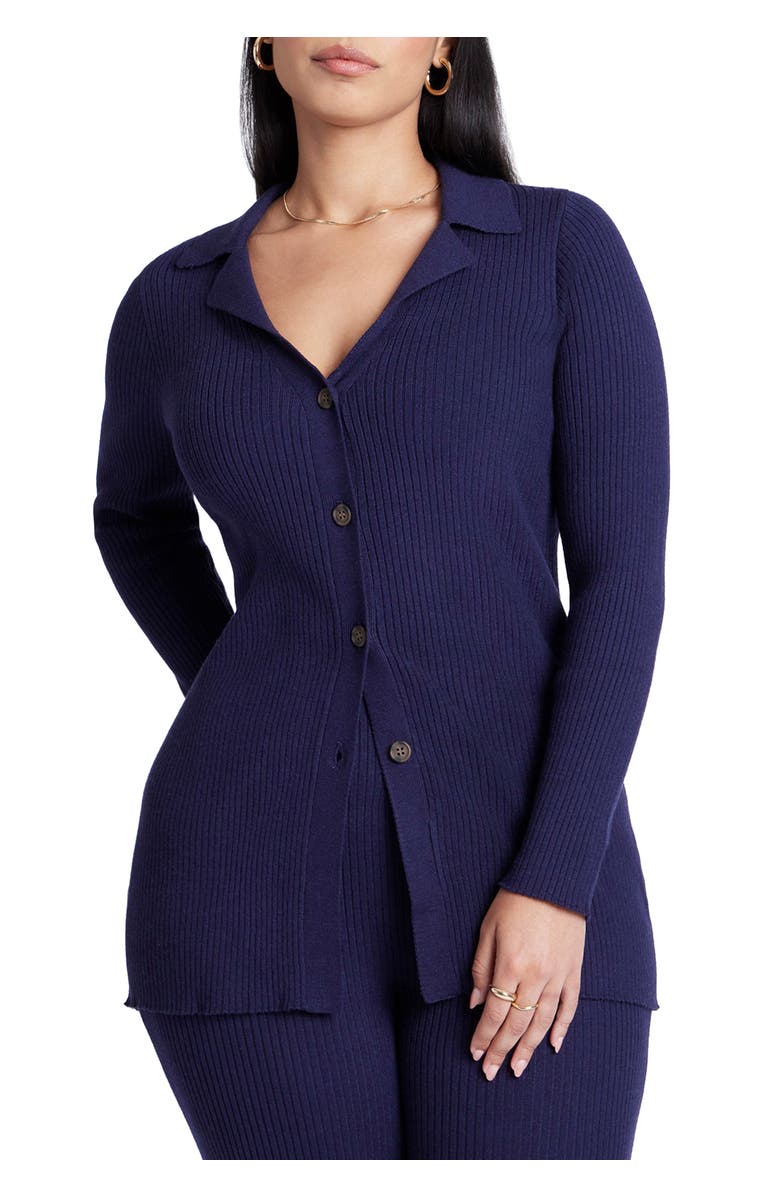 ELOQUII Button Front Long Ribbed Cardigan, Main, color, 