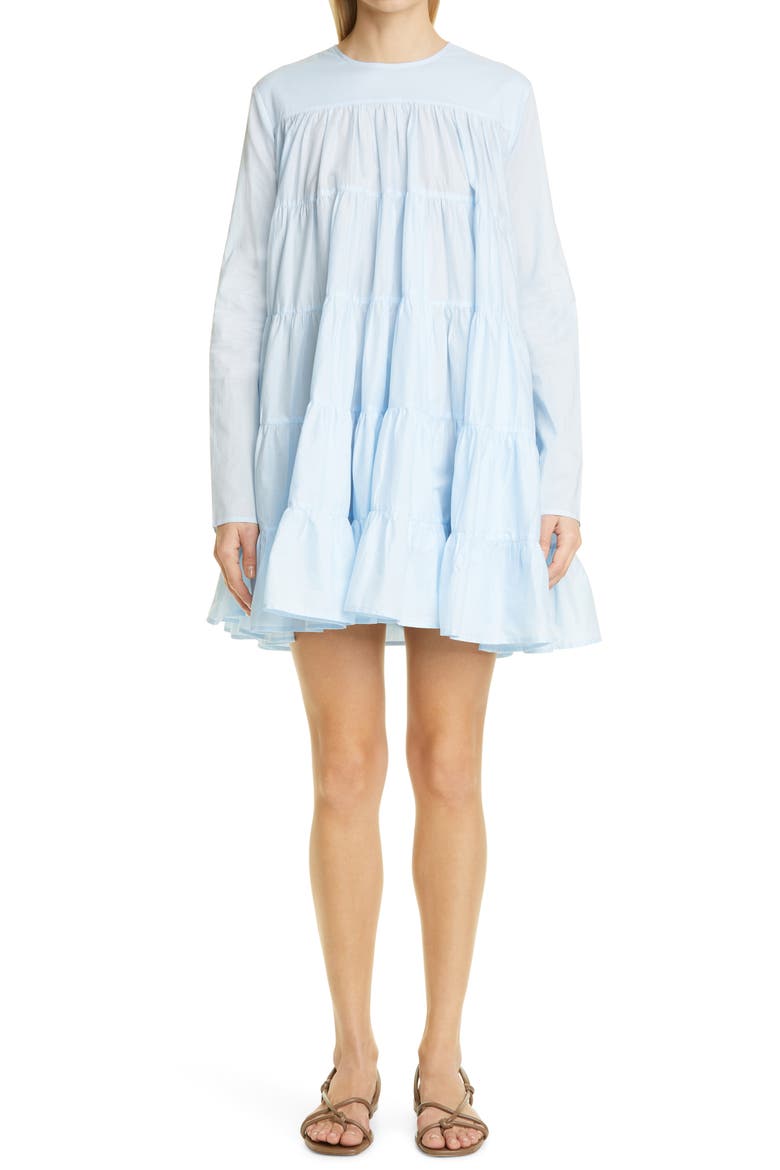 Soliman Tiered Long Sleeve Babydoll Dress, Main, color, LIGHT BLUE