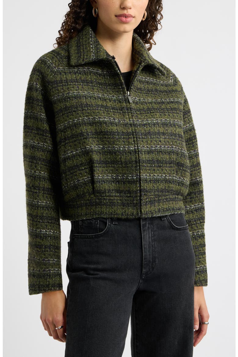 Tweed Bomber Jacket with Faux Fur Collar, Alternate, color, OLIVE TWEED