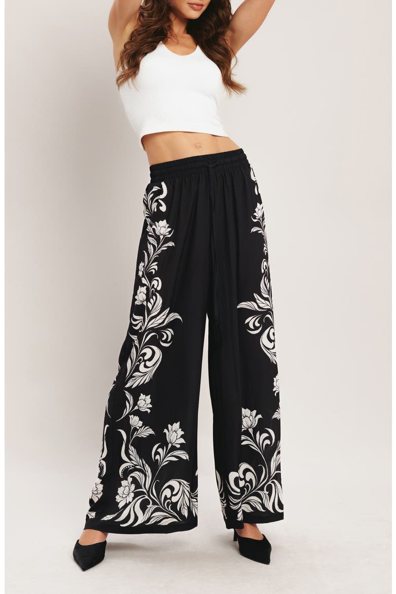 Print Wide Leg Pants, Alternate, color, BLACK