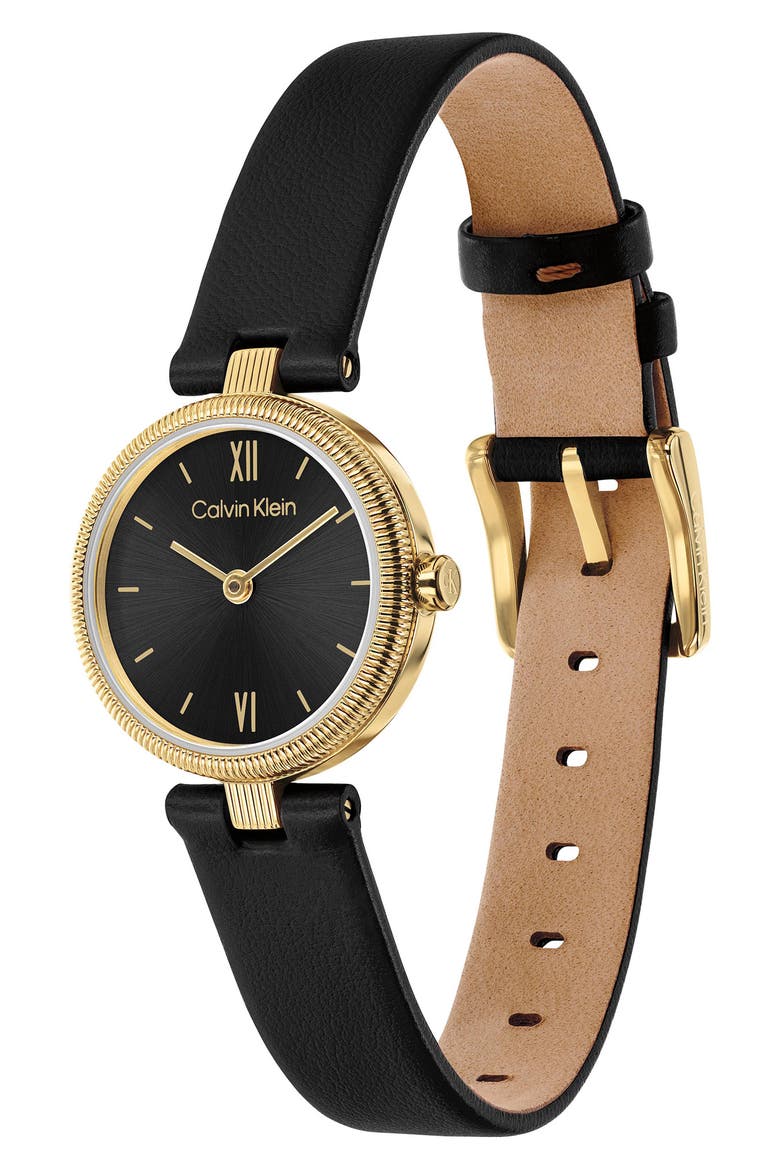 Gleam Leather Strap Watch, 24mm, Alternate, color, BLACK