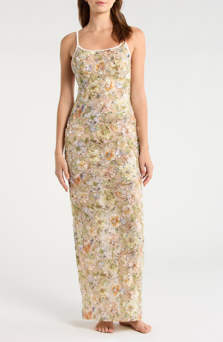 KILO BRAVA Embroidered Sequin Nightgown, Main, color, Champagne Sparkle