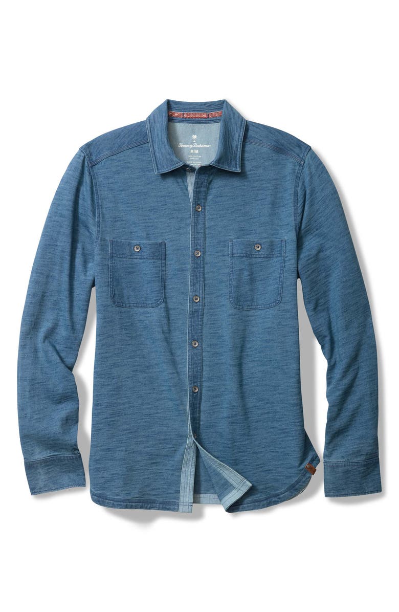 Tommy Bahama Indigo Harbor Slub Cotton Button-Up Shirt, Main, color, Faded Indigo