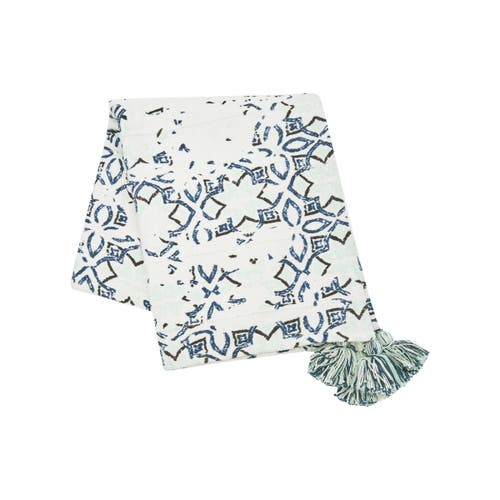 C & F Home C&f Home Esha Blue & White Damask Pattern Super Soft Cozy Accent Throw Blanket In White