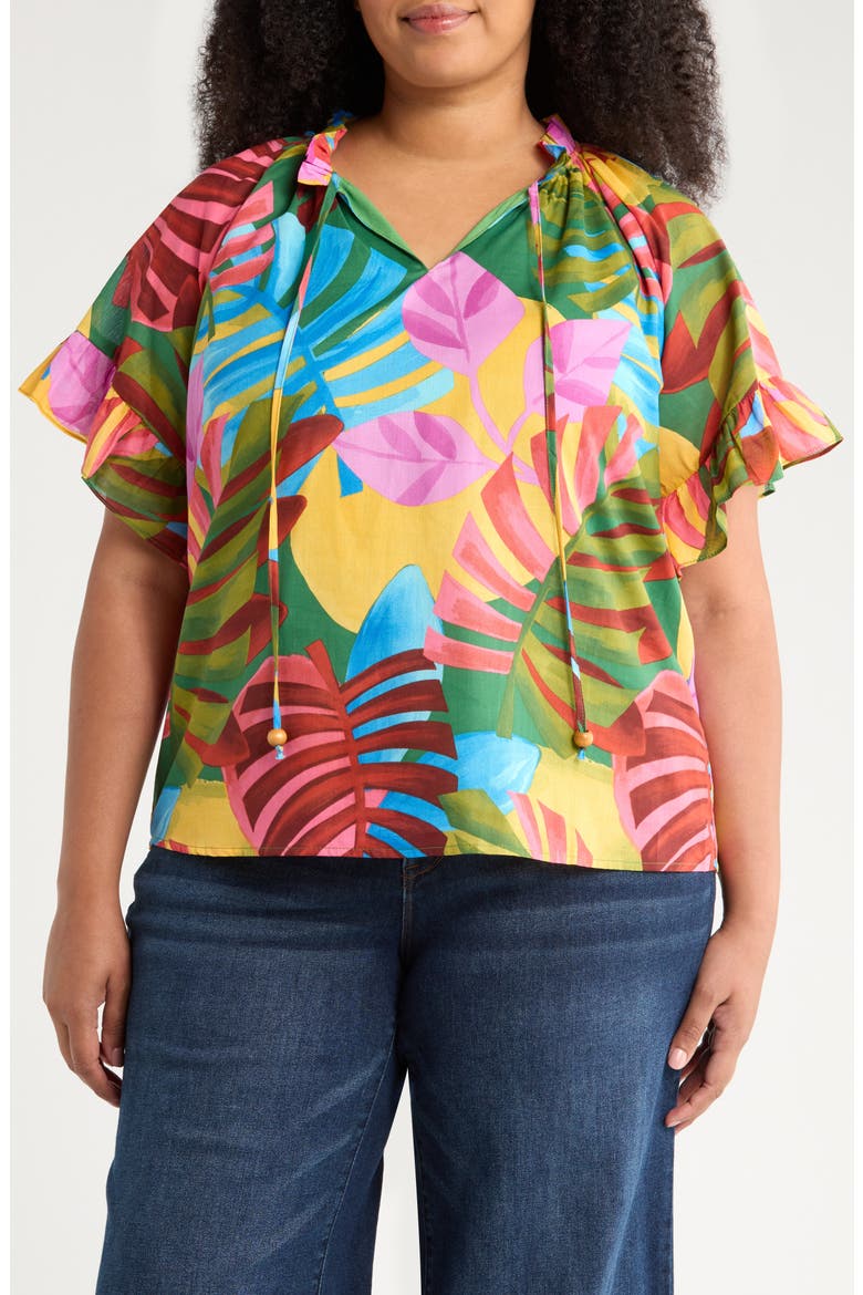 Novi Tropical Print Cotton Top, Main, color, KELLY GREEN
