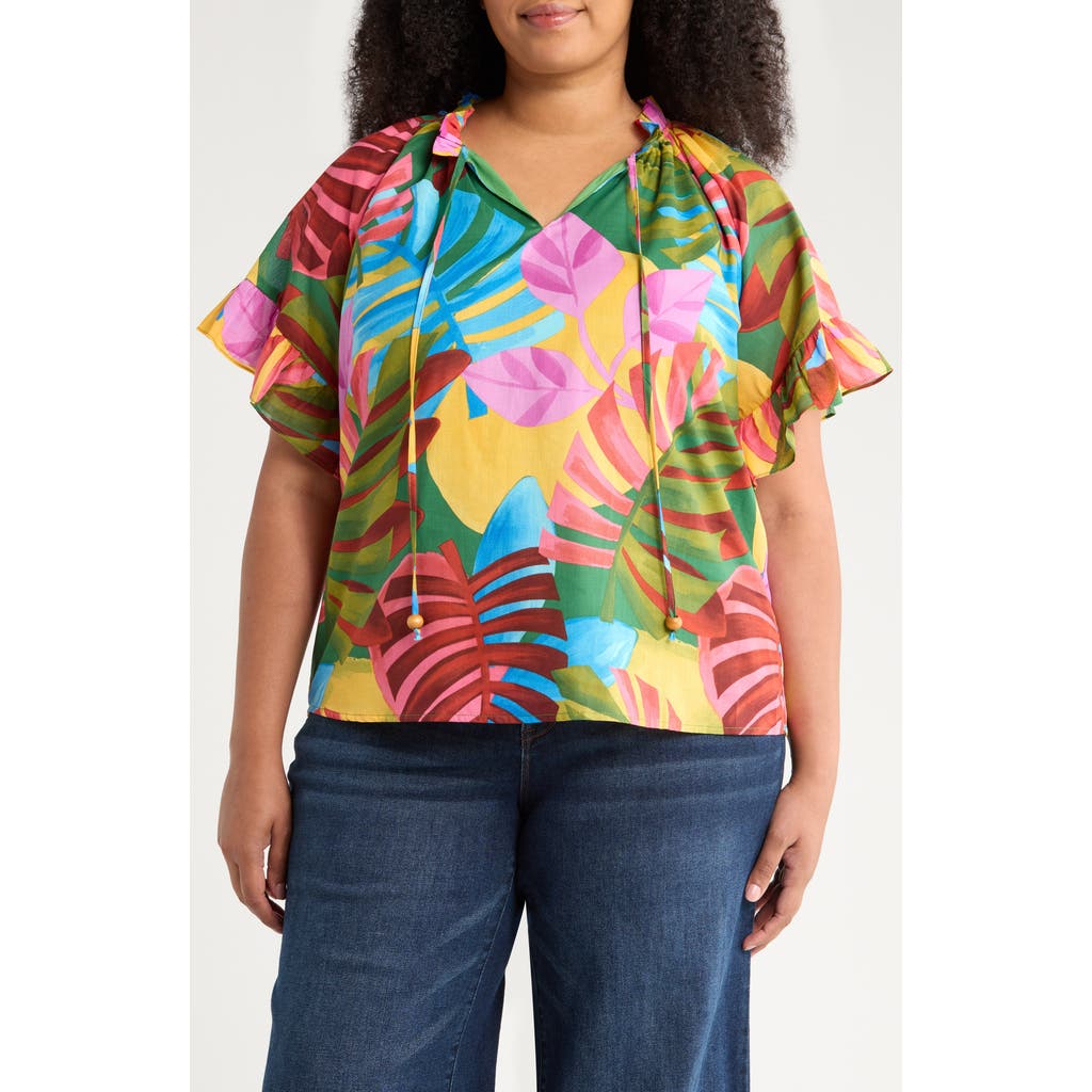 Sugarlips Novi Tropical Print Cotton Top In Green